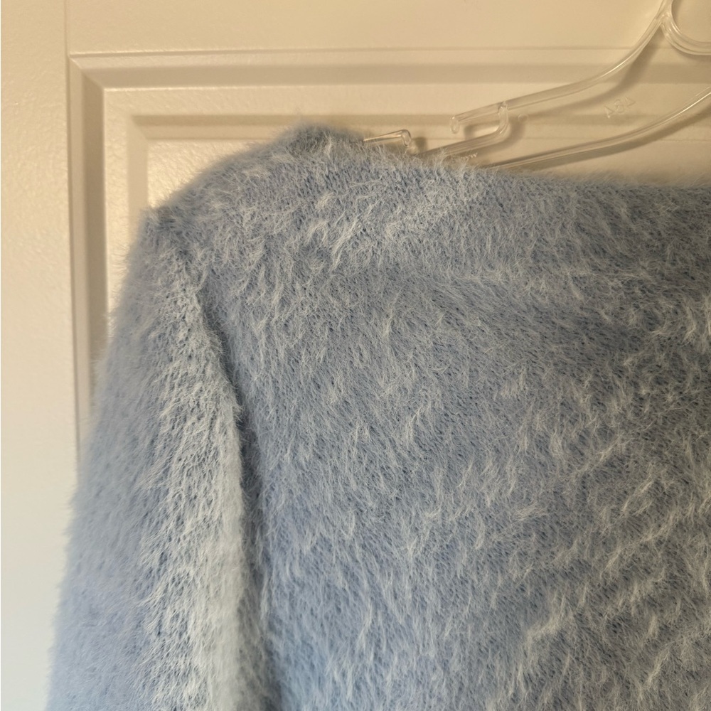 Mango Women's Light Blue Textured Fuzzy Boat Neck Sweater - Picture 8 of 8